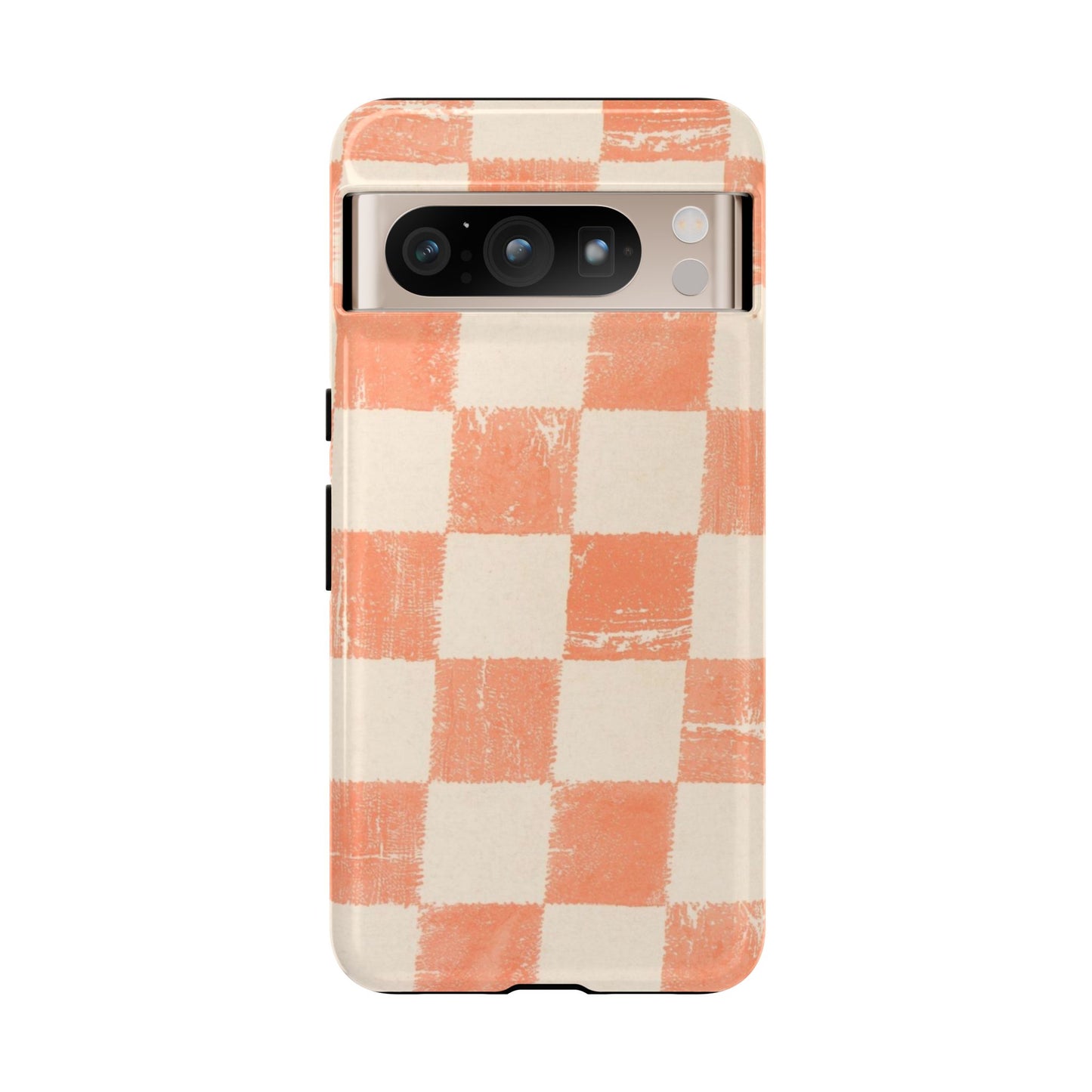 Peach Checkerboard Tough Phone Case — Retro Distressed Grid Design