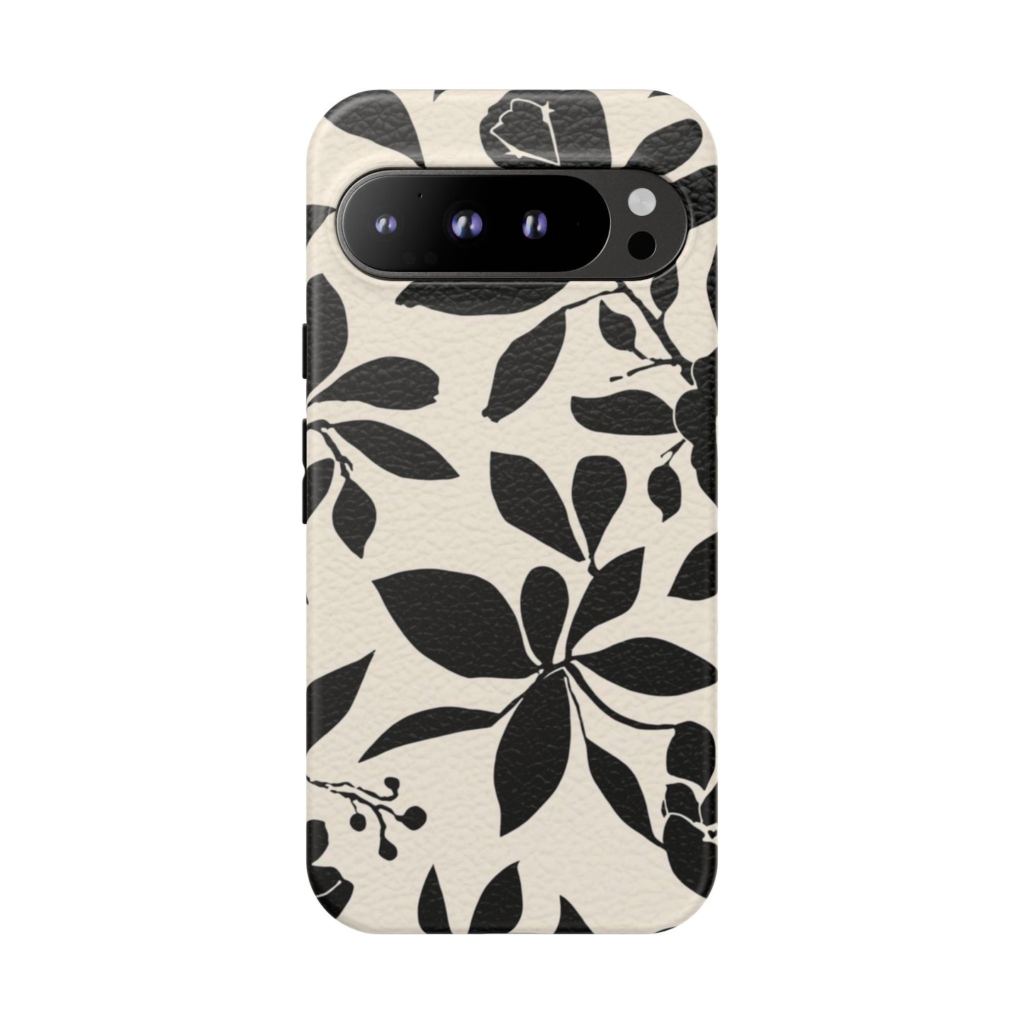 Black Floral Pattern Phone Case — Monochrome Botanical Tough Case