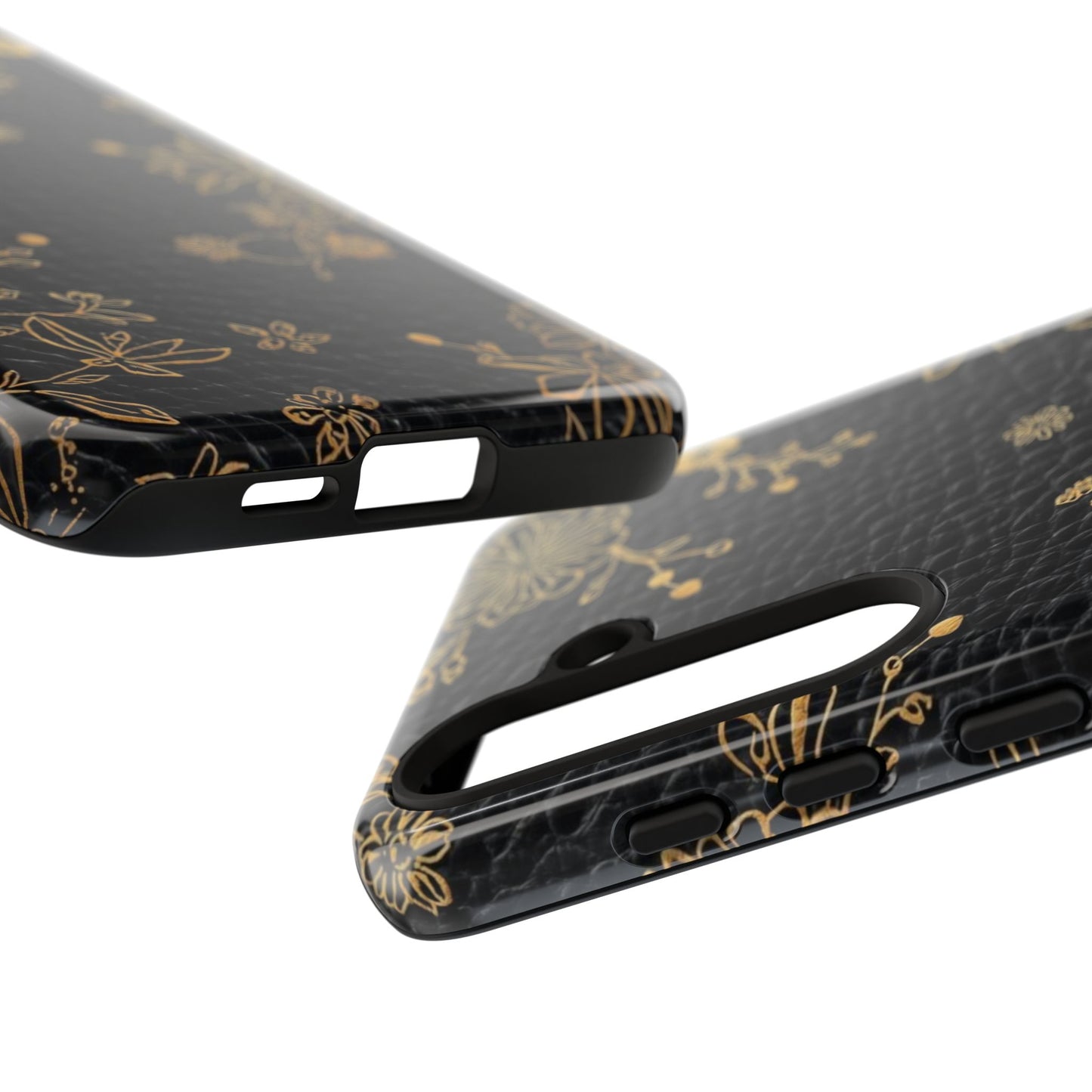 Floral Gold Foil Leather Texture Tough Phone Case