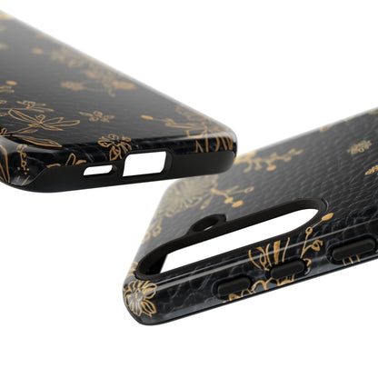Floral Gold Foil Leather Texture Tough Phone Case