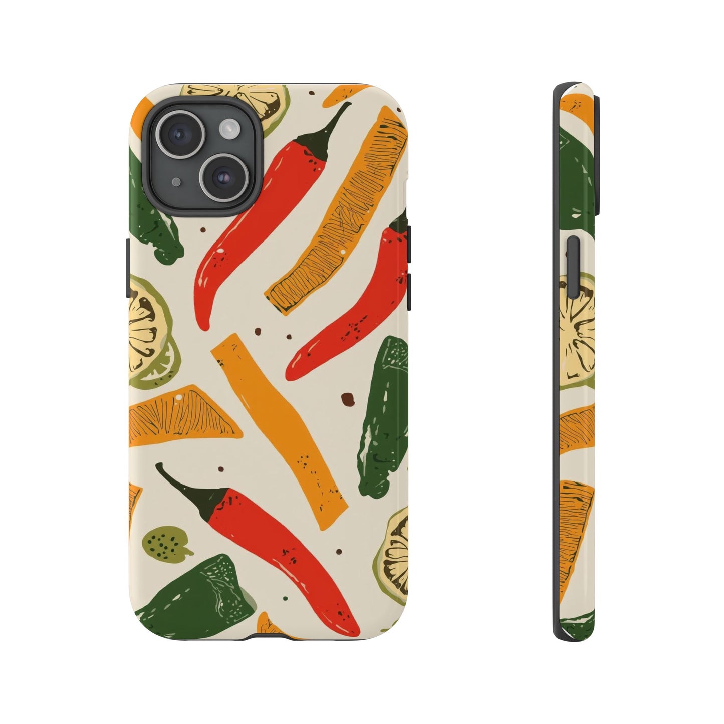 Spicy Peppers Phone Case – Colorful Chili, Lime & Citrus Pattern
