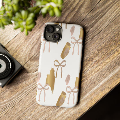 Phone Case — Gold Brushstroke & Blush Bow Pattern