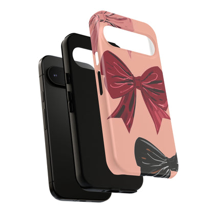 Bow Pattern Tough Phone Case — Pink, Red & Black Decorative Bows