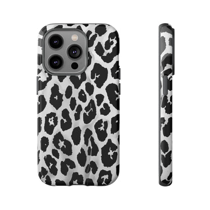 Leopard Print Tough Phone Case – Black & White Animal Pattern Protective Cover