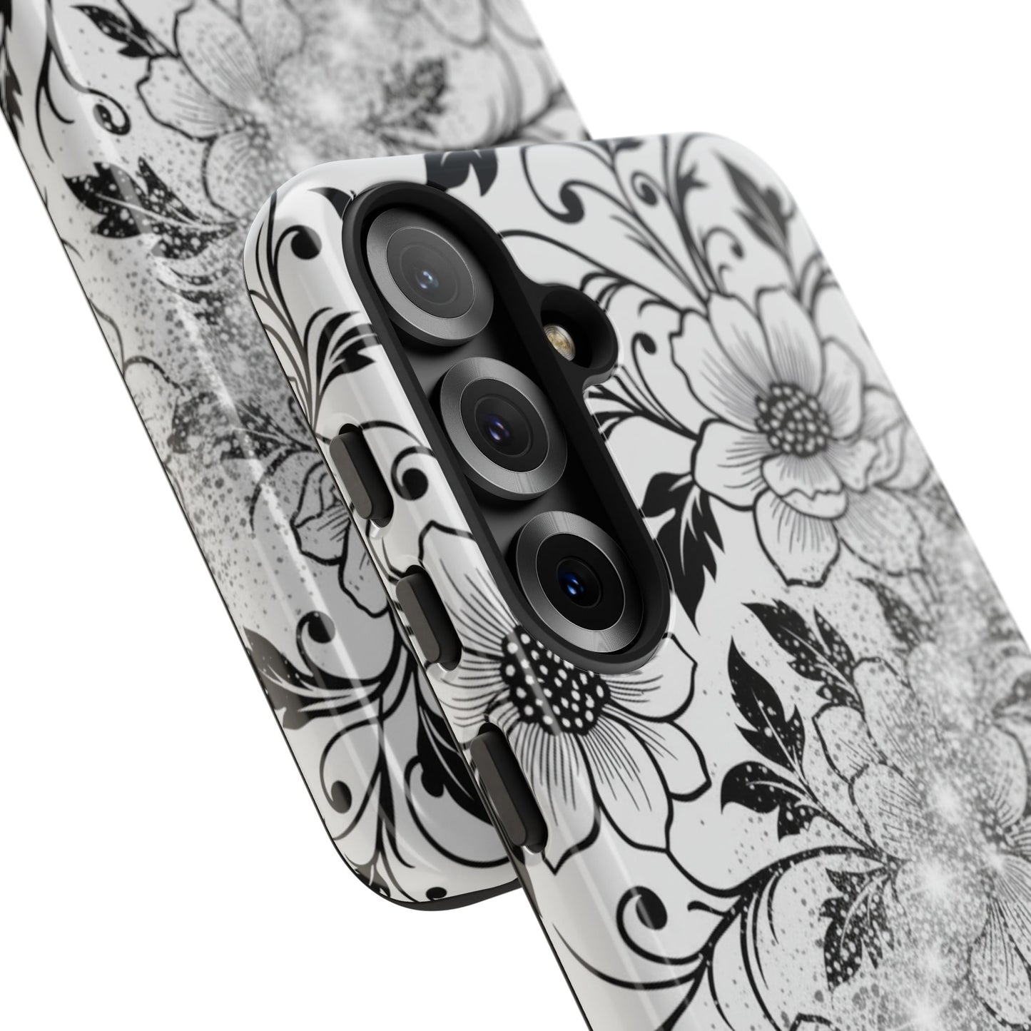 Floral Lace Phone Case — Black & White Vintage Flower Protective Case