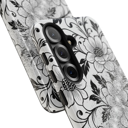 Floral Lace Phone Case — Black & White Vintage Flower Protective Case