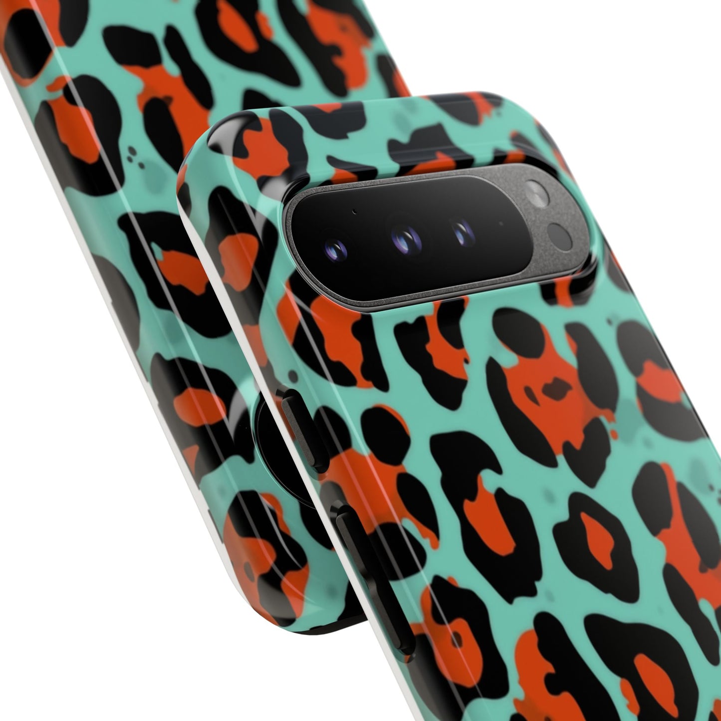 Leopard Print Tough Phone Case — Teal & Rust Protective iPhone Cover