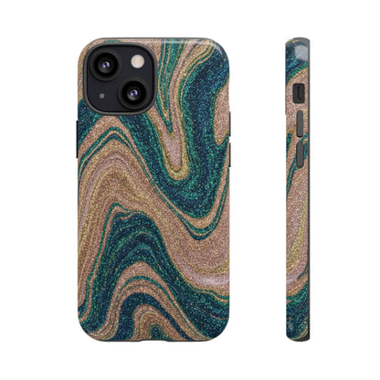 Marbled Teal & Gold Phone Case — Glitter Swirl Tough Case