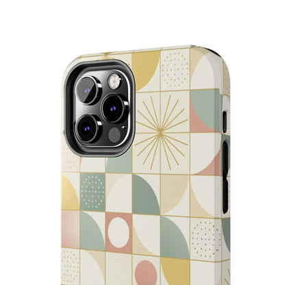 Retro Geometric Tough Phone Case — Pastel Midcentury Pattern