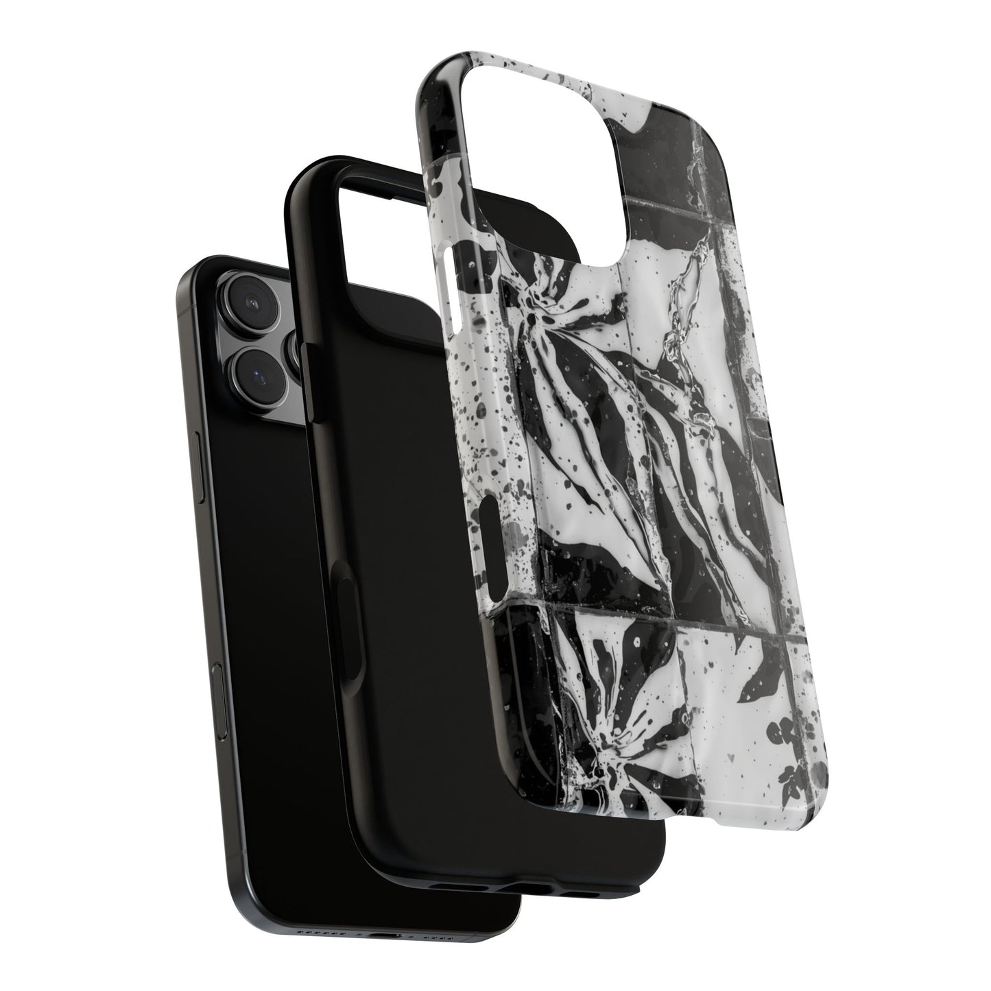 Monochrome Tile Floral Tough Phone Case