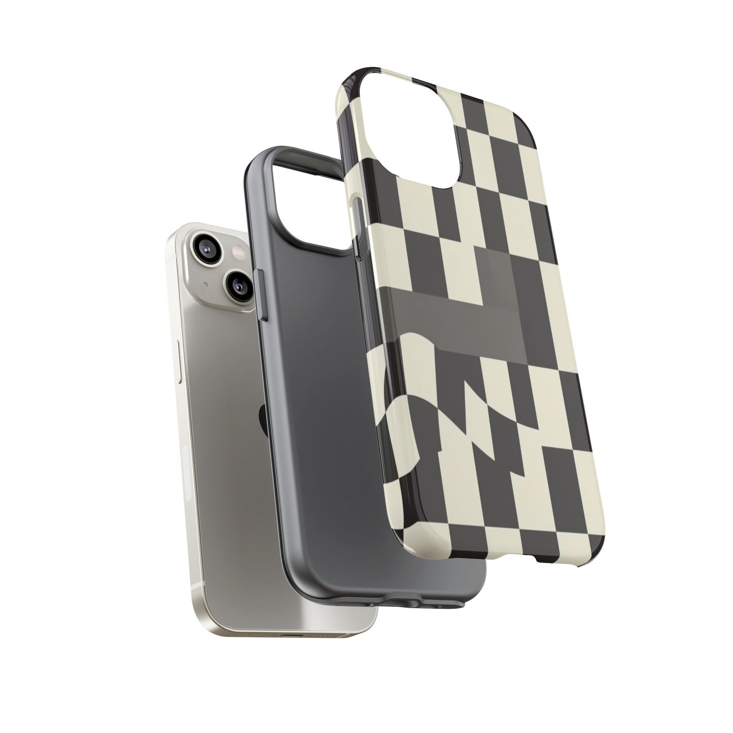 Checkerboard Wave Phone Case — Black & Cream Graphic Tough Case