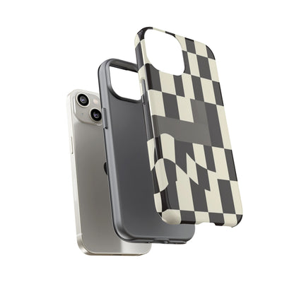 Checkerboard Wave Phone Case — Black & Cream Graphic Tough Case