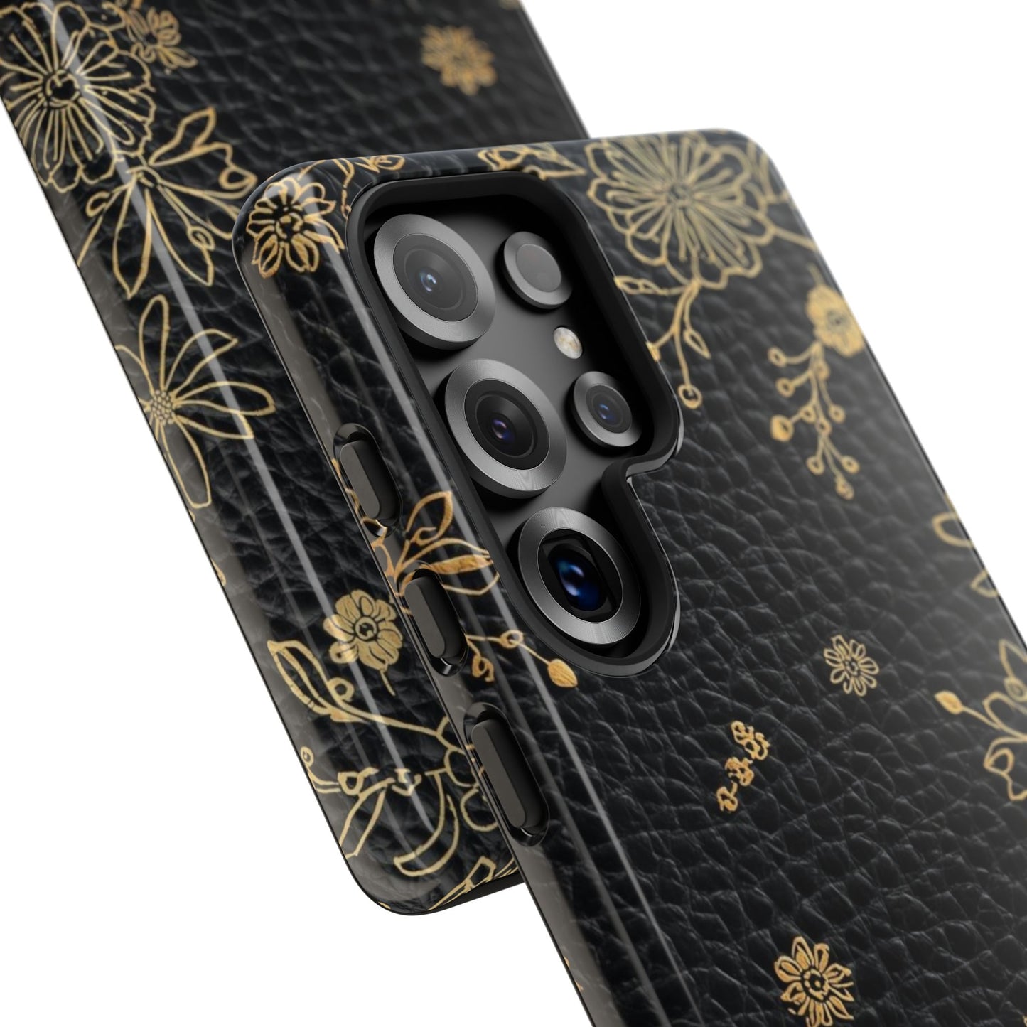 Floral Gold Foil Leather Texture Tough Phone Case