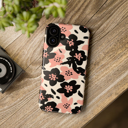Floral Phone Case — Pink & Black Retro Blossom Protective Cover