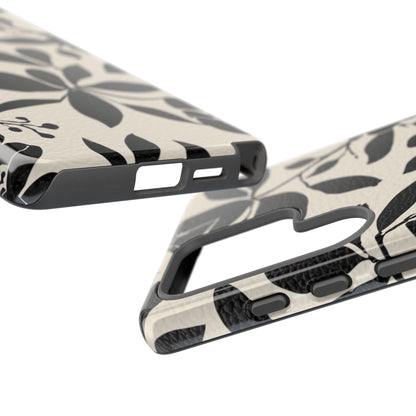 Black Floral Pattern Phone Case — Monochrome Botanical Tough Case