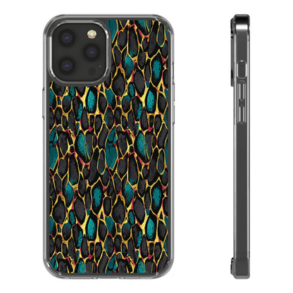 Teal Gold Leopard Clear Phone Case