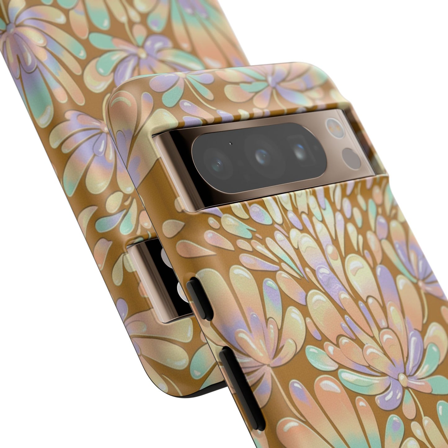 Floral Burst Tough Phone Case – Gold Pastel Botanical Protection
