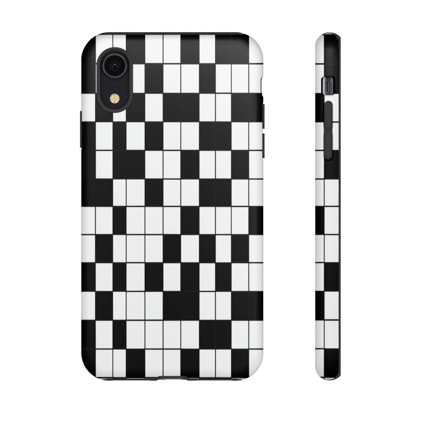 Crossword Grid Phone Case — Black & White Puzzle Pattern Tough Phone Cover