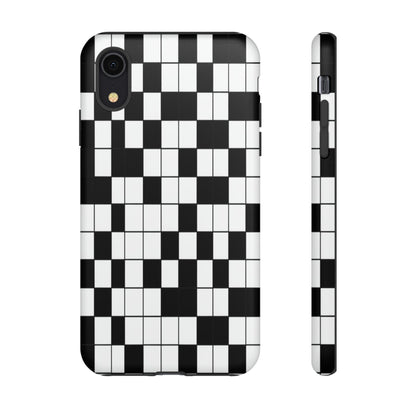 Crossword Grid Phone Case — Black & White Puzzle Pattern Tough Phone Cover