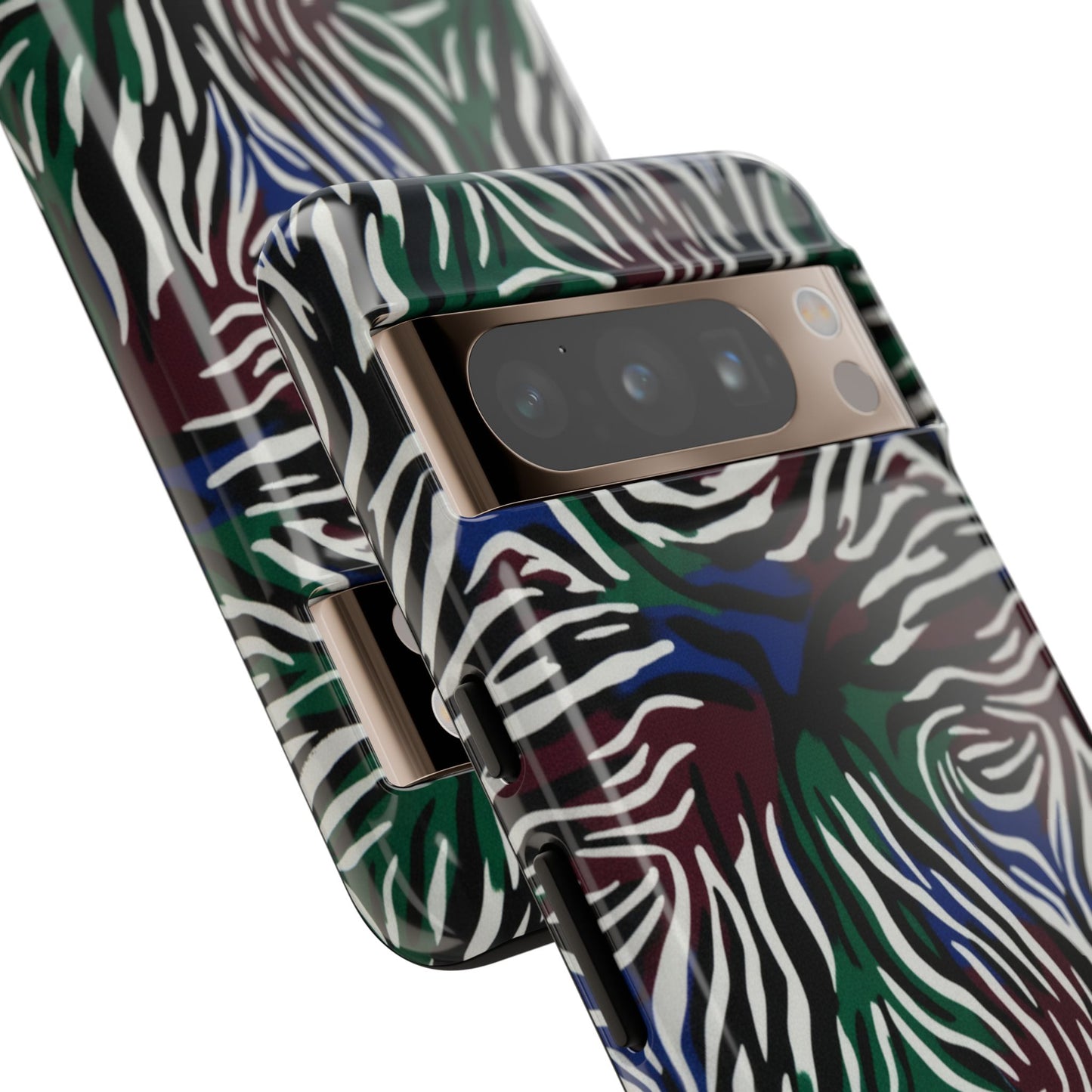 Zebra Camo Tough Phone Case – Green & Blue Animal Print Protective Cover