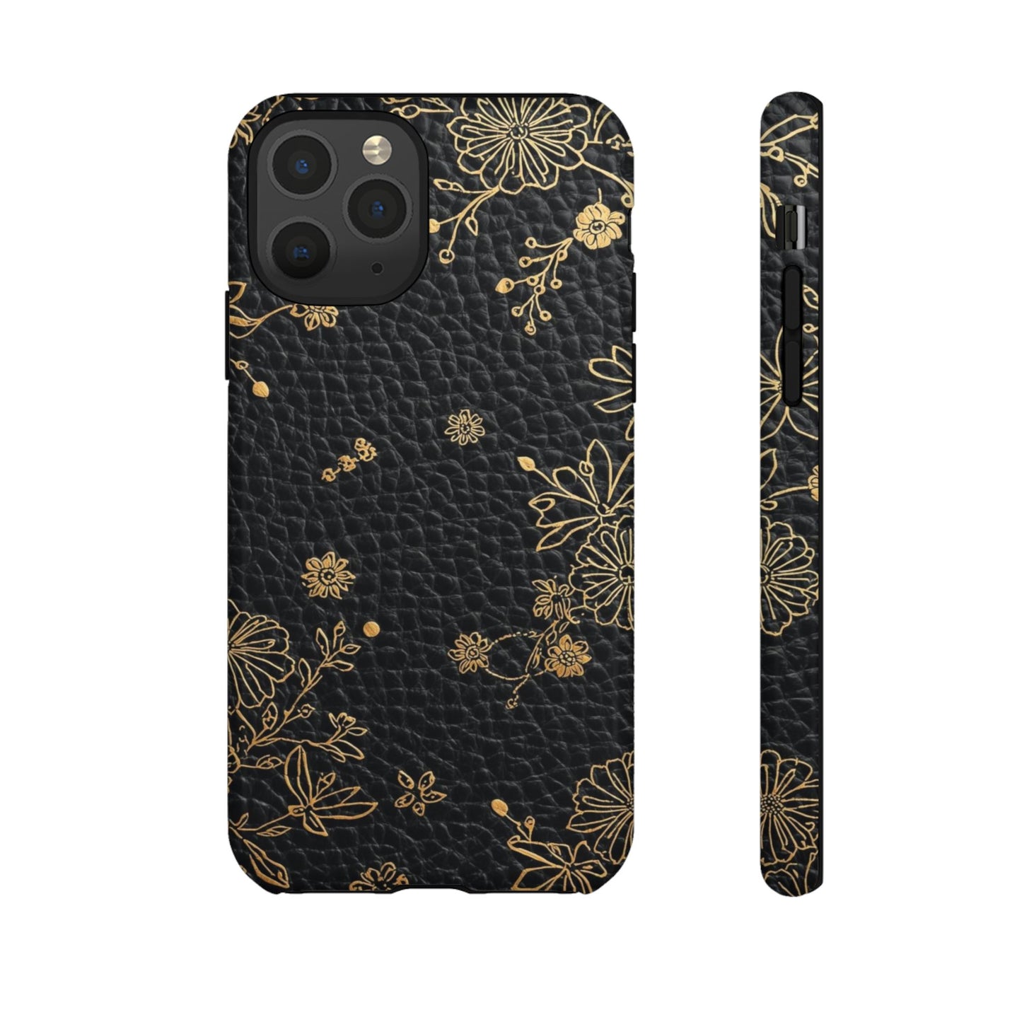 Floral Gold Foil Leather Texture Tough Phone Case