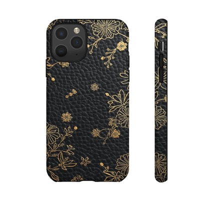 Floral Gold Foil Leather Texture Tough Phone Case
