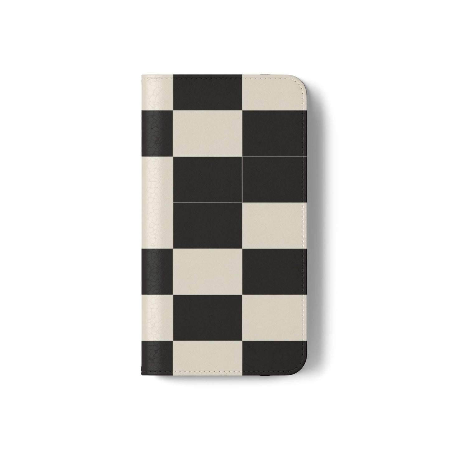 Checkered Flip Phone Case – Black & Cream Retro Grid Wallet Case
