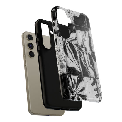 Monochrome Tile Floral Tough Phone Case