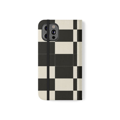 Checkered Flip Phone Case – Black & Cream Retro Grid Wallet Case