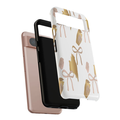 Phone Case — Gold Brushstroke & Blush Bow Pattern