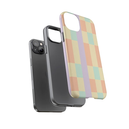 Pastel Checkered Phone Case — Retro Stripe Tough Case