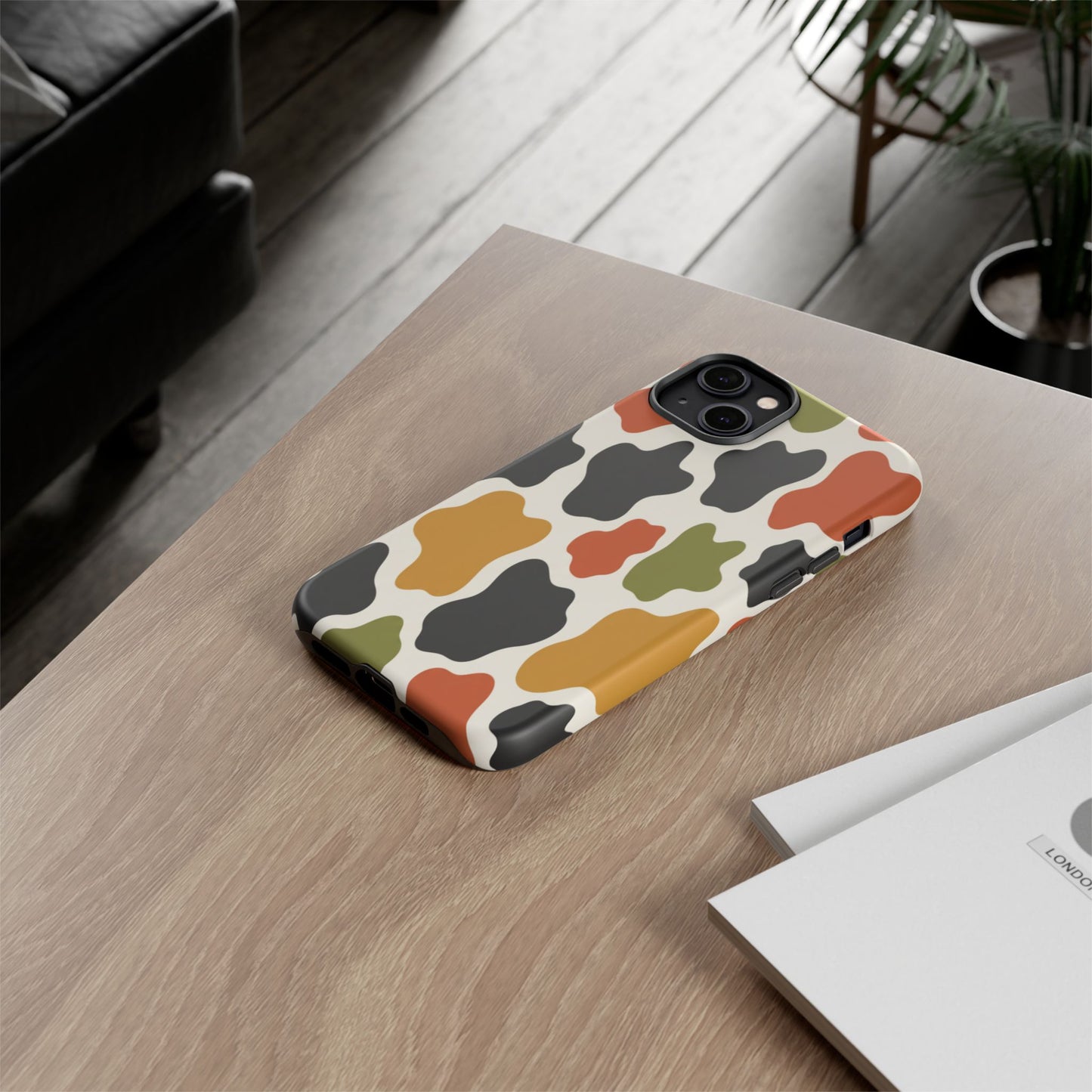 Camouflage Pattern Tough Phone Case – Retro Olive, Rust & Mustard Protective Cover