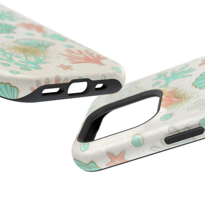 Sea Shells Magnetic Impact Phone Case — Pastel Coral & Teal Beach Design