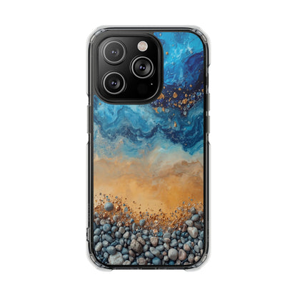 Clear Magnetic Phone Case — Blue Ocean Agate Design, Impact-Resistant Protection