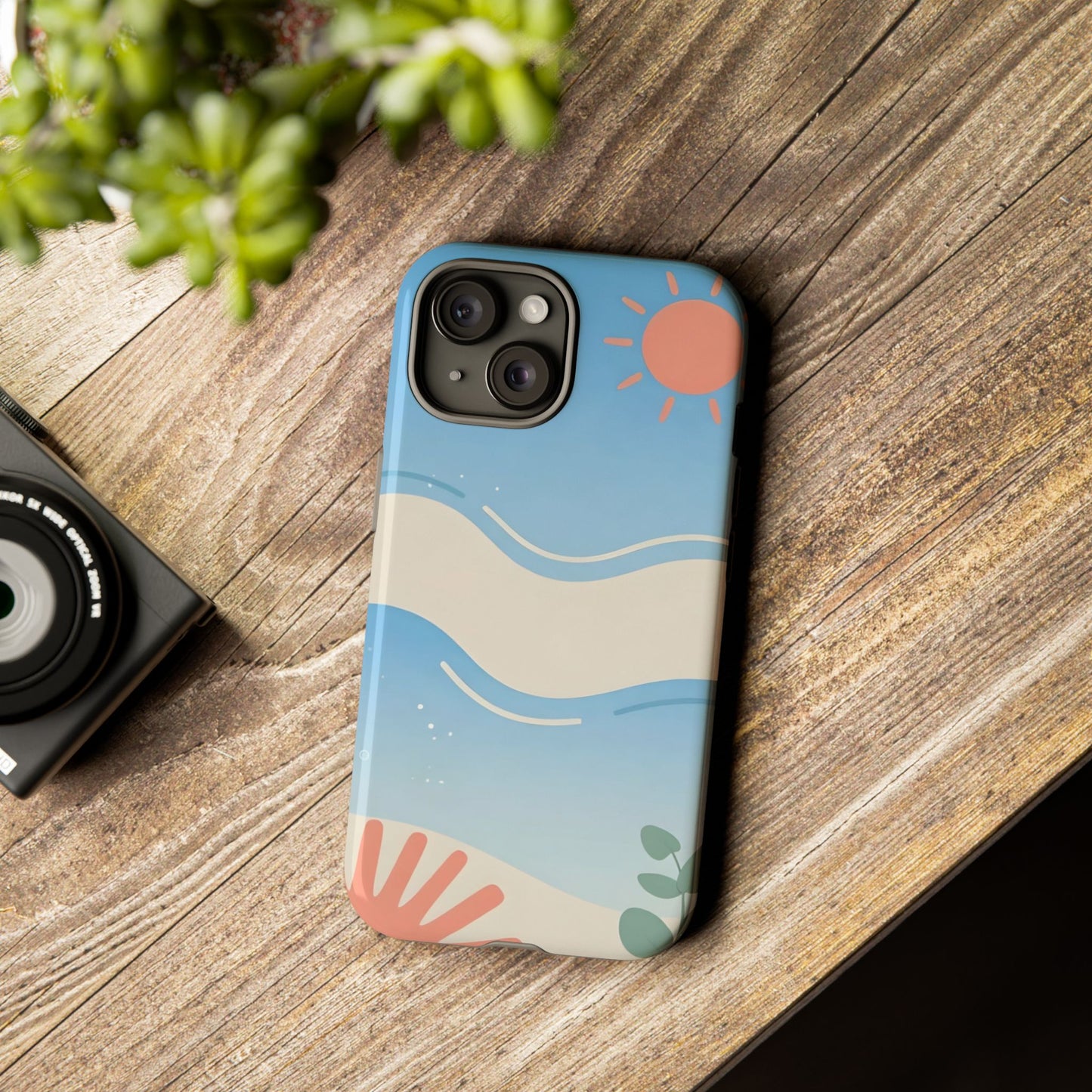 Beach Waves Tough Phone Case — Summer Sun & Seashell Protective Cover