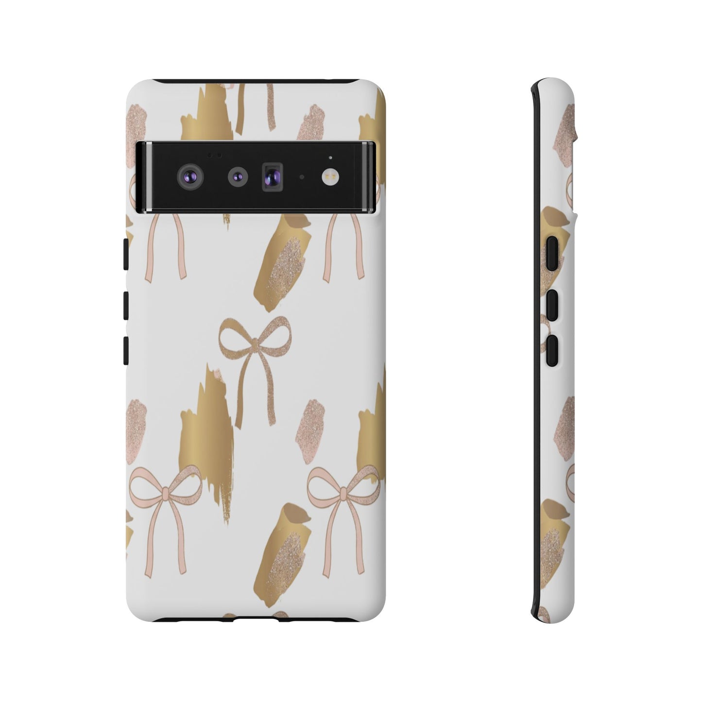 Phone Case — Gold Brushstroke & Blush Bow Pattern
