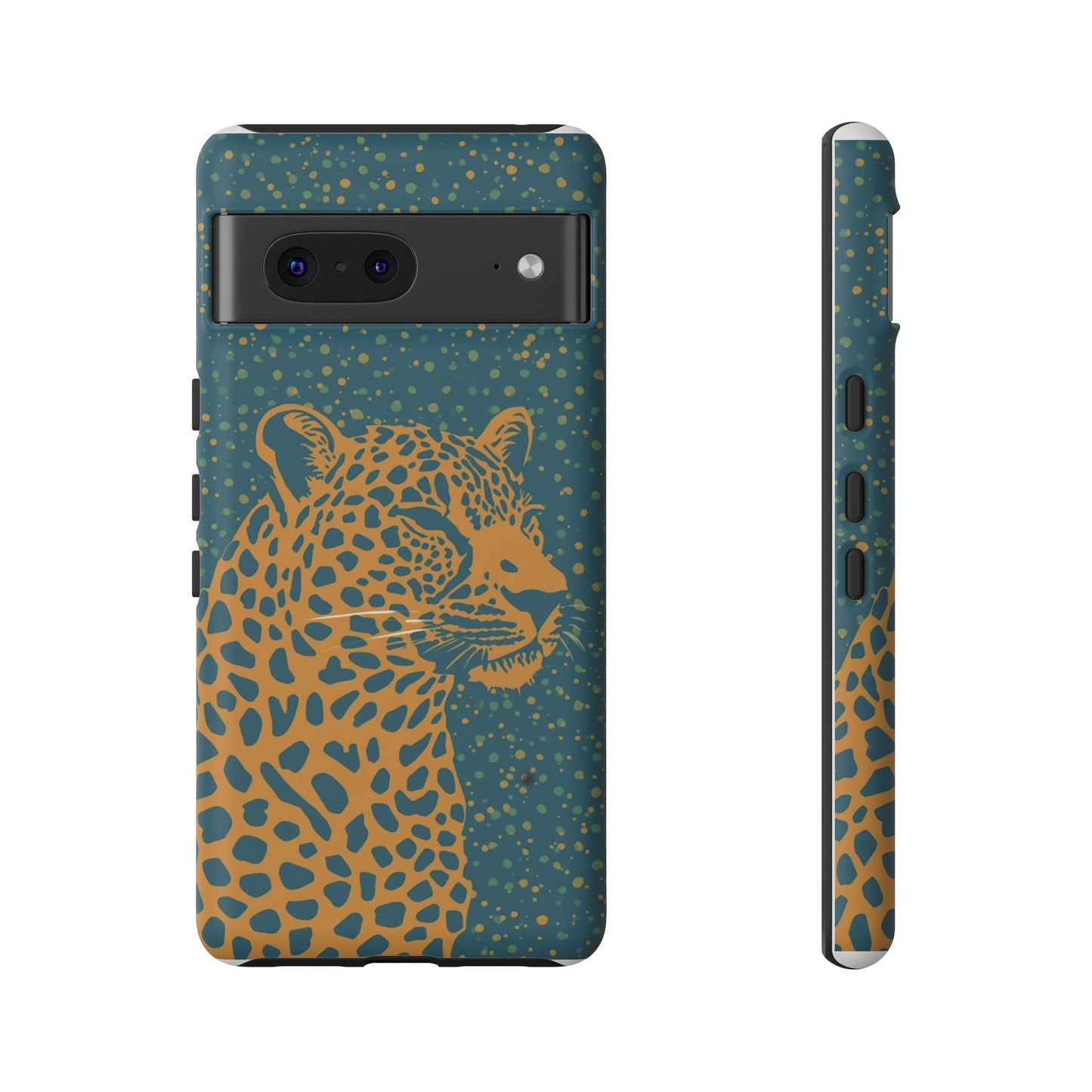 Leopard Spotlight Phone Case — Teal Gold Animal Print Protective Cover
