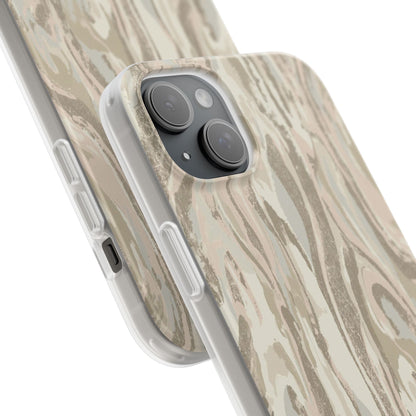 Neutral Marble Swirl Flexi Phone Case — Beige Abstract Protective Cover