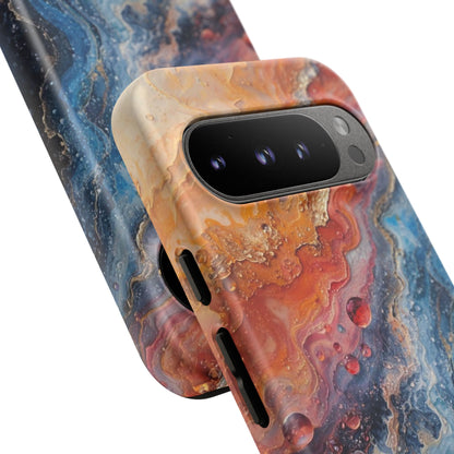 Marbled Galaxy Tough Phone Case — Abstract Blue & Coral Protective Cover