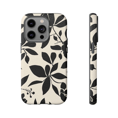 Black Floral Pattern Phone Case — Monochrome Botanical Tough Case