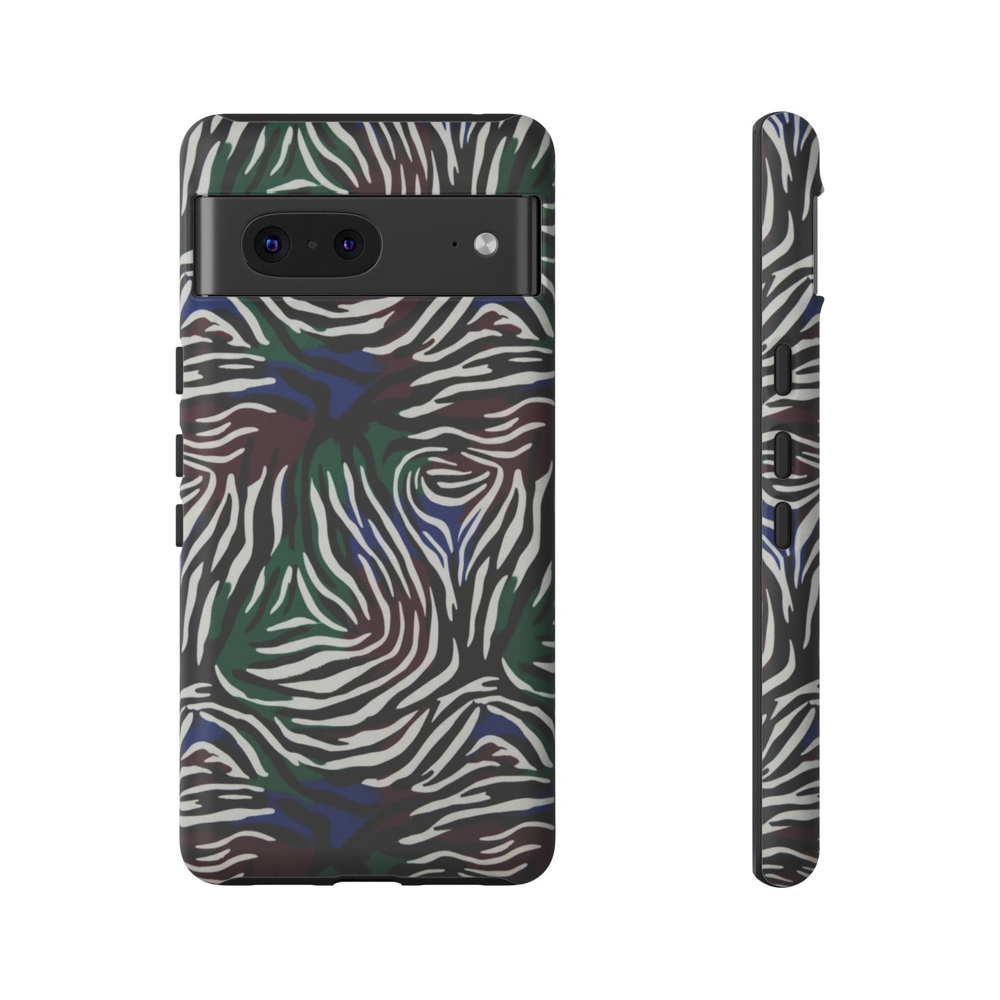 Zebra Camo Tough Phone Case – Green & Blue Animal Print Protective Cover