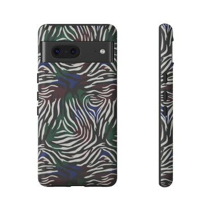 Zebra Camo Tough Phone Case – Green & Blue Animal Print Protective Cover
