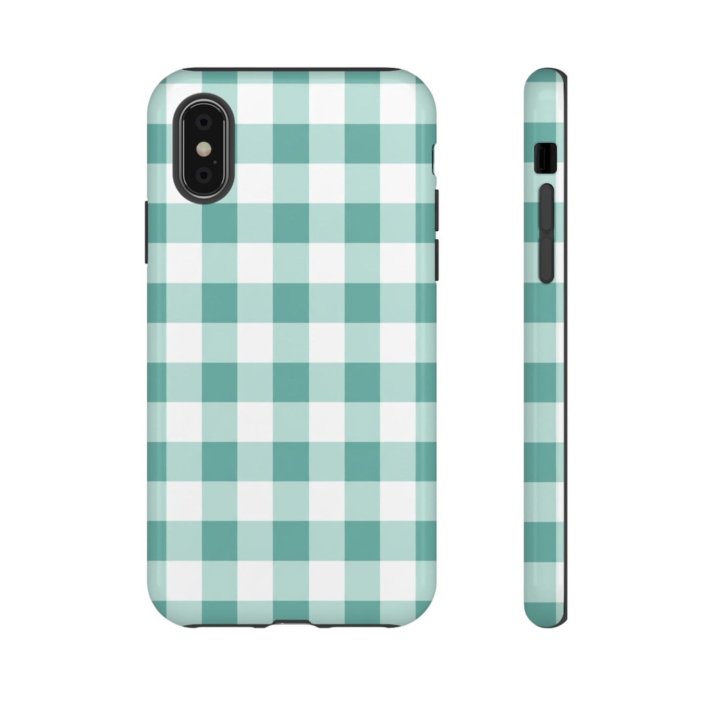 Mint Green Buffalo Check Tough Phone Case — Durable Plaid Protective Cover
