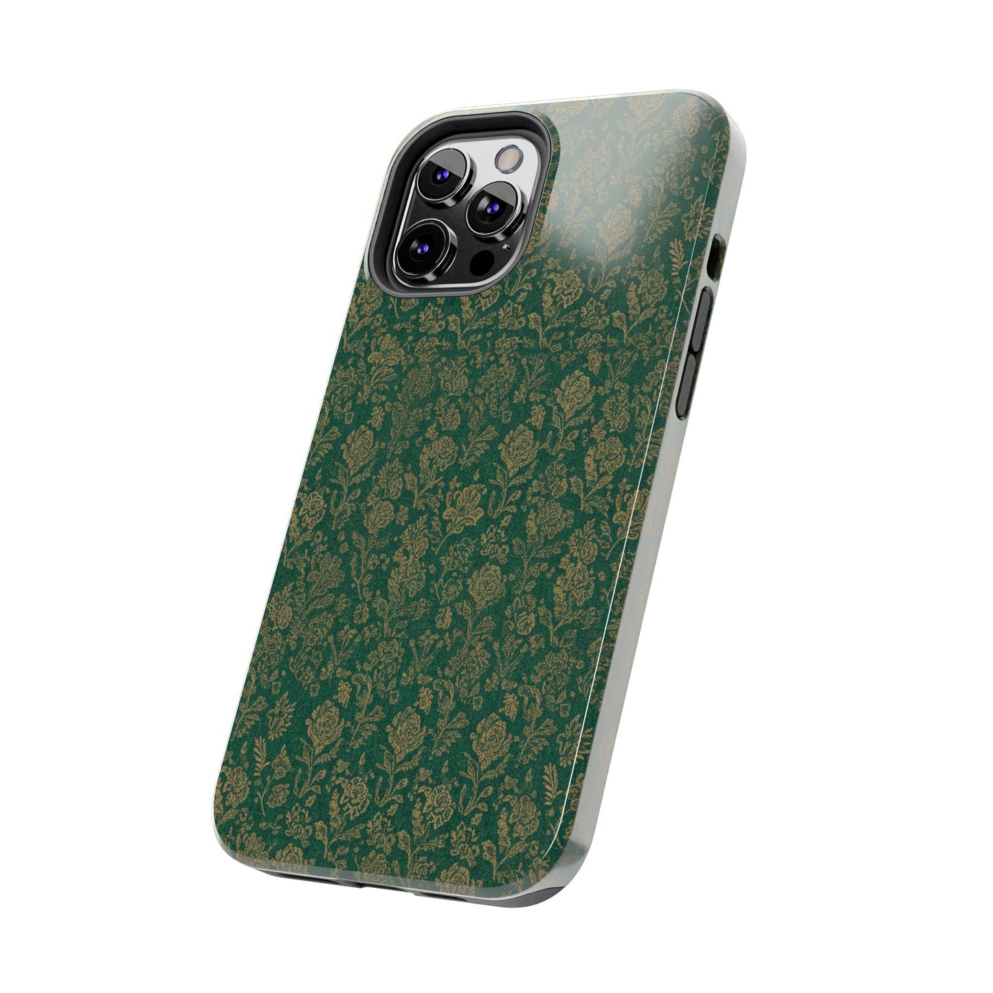 Vintage Floral Tough Phone Case — Green Damask Protective Cover
