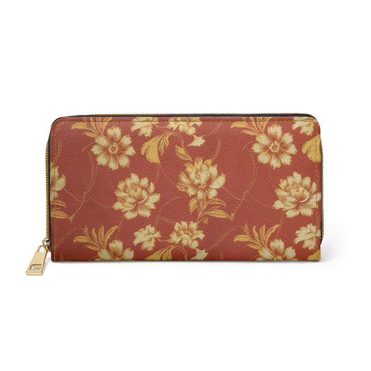 Women's Botanical Print Wallet - Abstract Zippered Floral Wallet