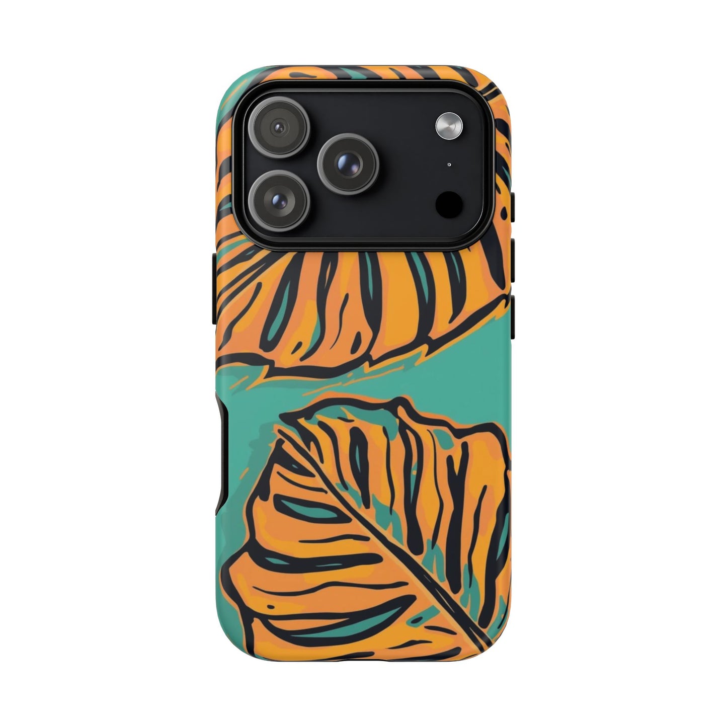 Tropical Leaf Tough Phone Case — Orange Monstera Design on Teal