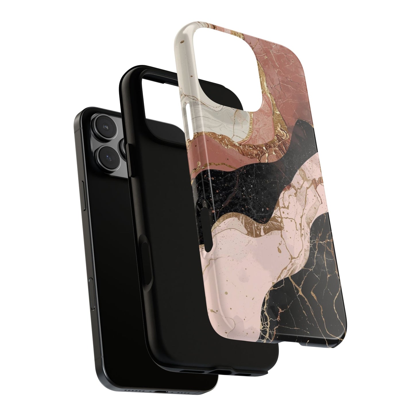 Marbled Rose Gold Phone Case — Abstract Pink & Black Protective Tough Case