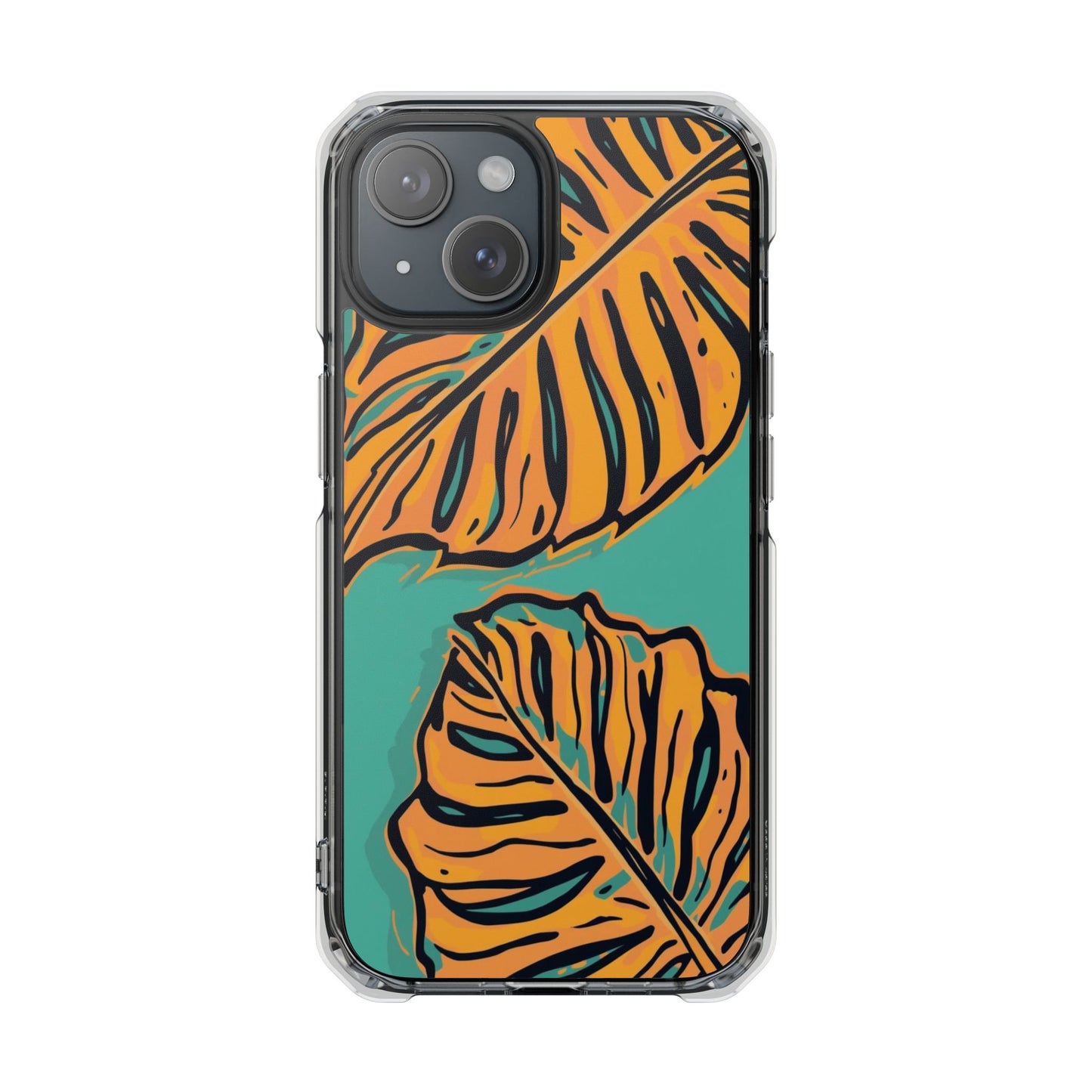 Clear Magnetic Phone Case — Tropical Orange Leaf Design