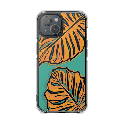 Clear Magnetic Phone Case — Tropical Orange Leaf Design