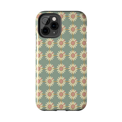 Daisy Pattern Tough Phone Case — Retro Floral Protective Cover